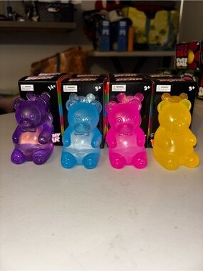 Gummy Bear Squishy Toy Set- Includes 1 Purple, 1 Blue, 1 Pink, 1 Yellow